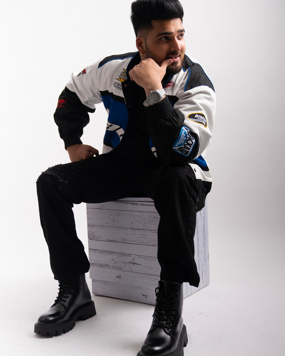 UrbanAura Black Air Motorsports F1 Tech Racer Jacket – Sleek Streetwear Meets Racing Energy