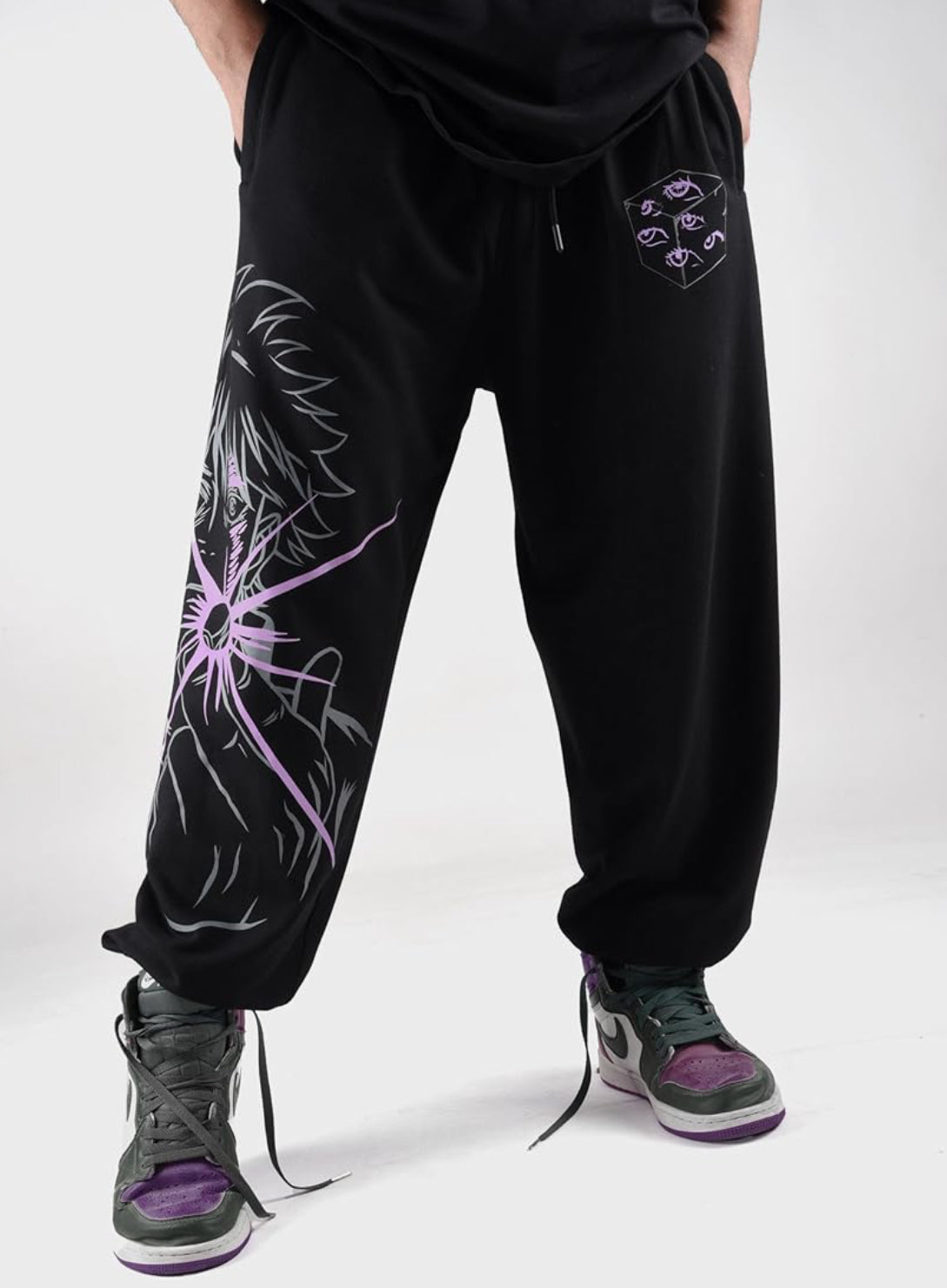 UrbanAura.Co | Unisex Jujutsu Kaisen Anime Joggers | Hollow Purple Print | Baggy Fit Track Pants (Original by ComicSense.xyz)