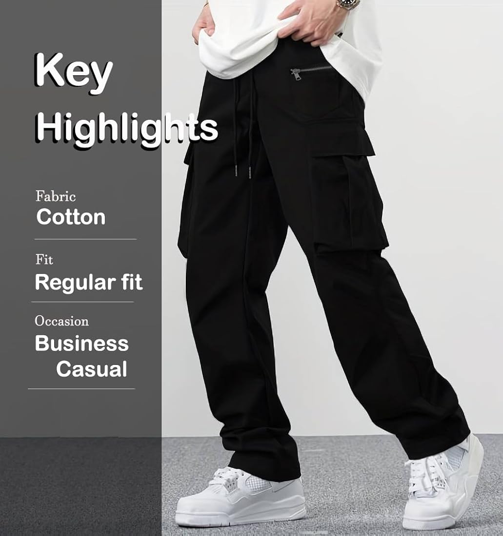 UrbanAura.Co Techwear Cargo Pants – Baggy Streetwear Fit | Hip-Hop Drawstring Pants for Men