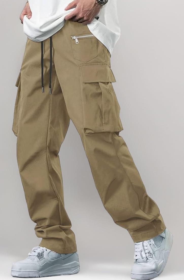 UrbanAura.Co Techwear Cargo Pants – Baggy Streetwear Fit | Hip-Hop Drawstring Pants for Men