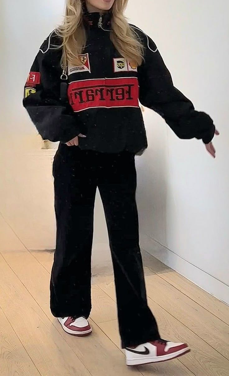 UrbanAura Black Ferrari F1 Streetwear Jacket – Sleek Racing Style for Everyday Wear