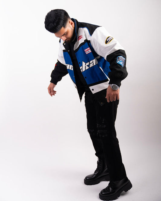 UrbanAura Black Air Motorsports F1 Tech Racer Jacket – Sleek Streetwear Meets Racing Energy