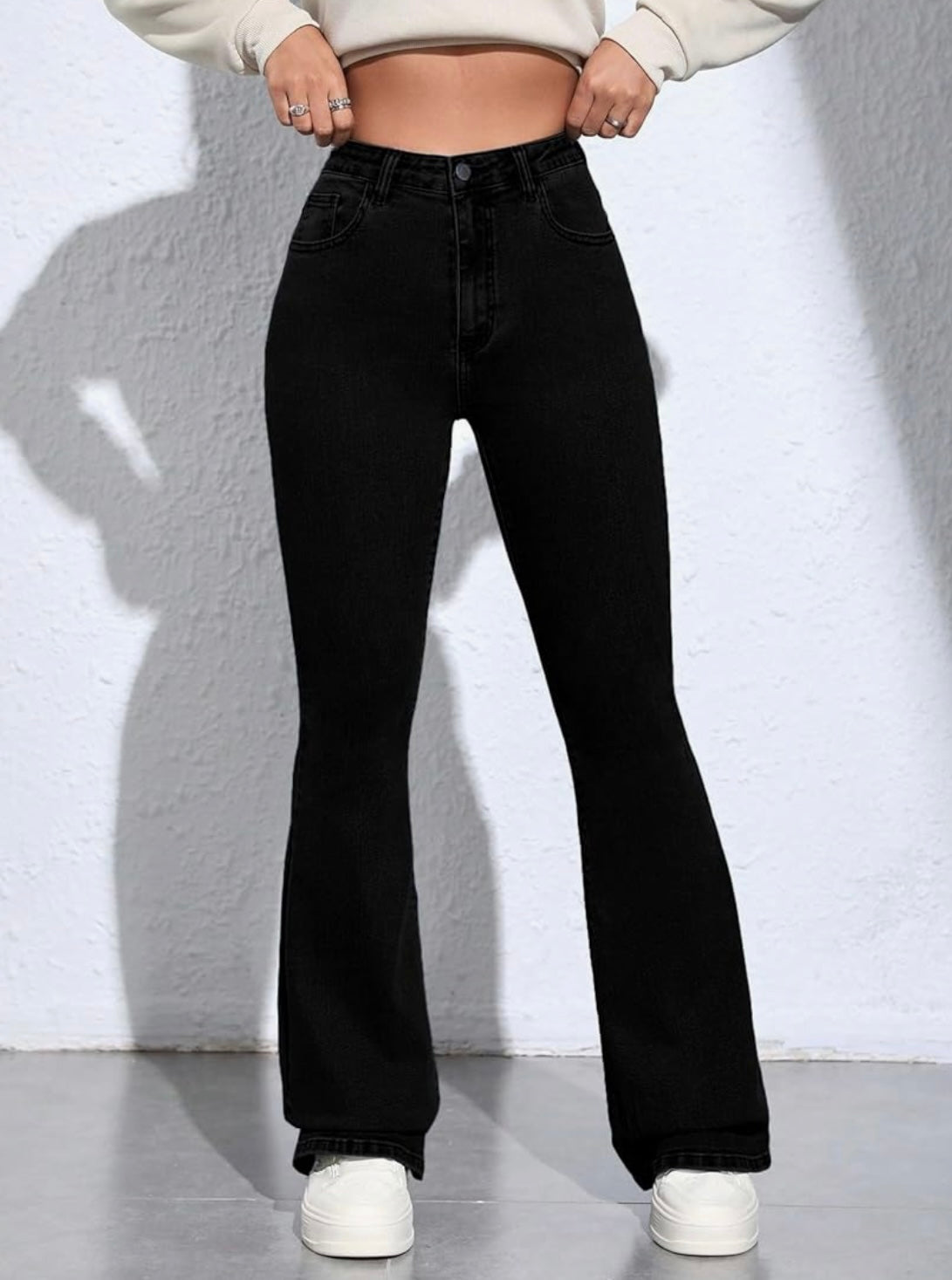 UrbanAura.Co Solid Low Waist Bootcut Denim Jeans for Women & Girls