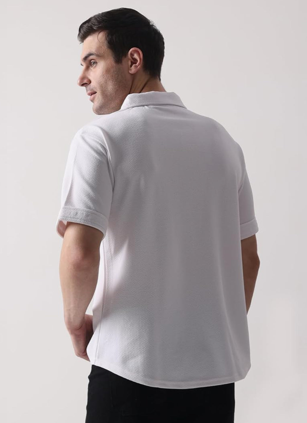 UrbanAura.Co Men’s Solid Half Sleeve Zipper Shirt | Streetwear Casual Shirt (White/Black)