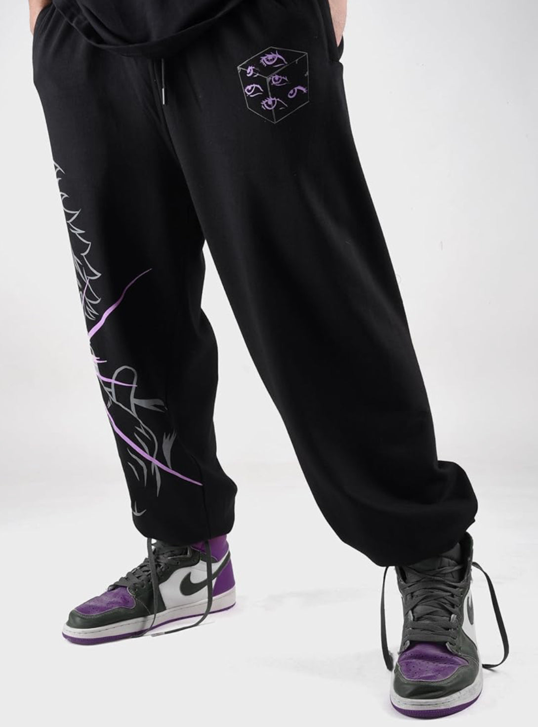 UrbanAura.Co | Unisex Jujutsu Kaisen Anime Joggers | Hollow Purple Print | Baggy Fit Track Pants (Original by ComicSense.xyz)