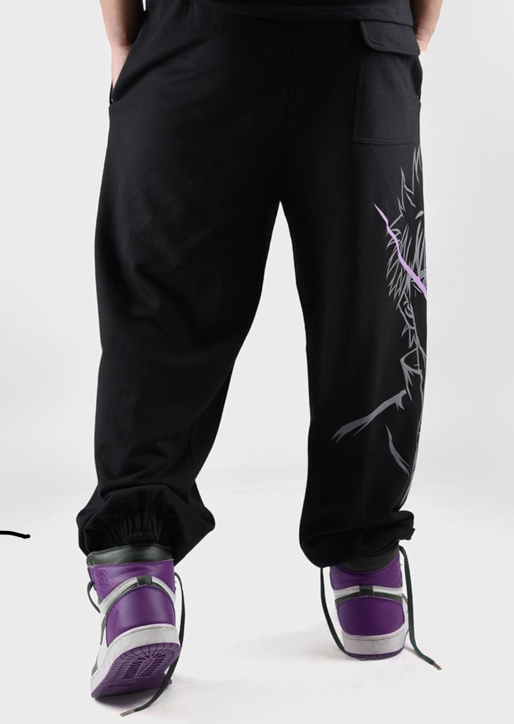 UrbanAura.Co | Unisex Jujutsu Kaisen Anime Joggers | Hollow Purple Print | Baggy Fit Track Pants (Original by ComicSense.xyz)
