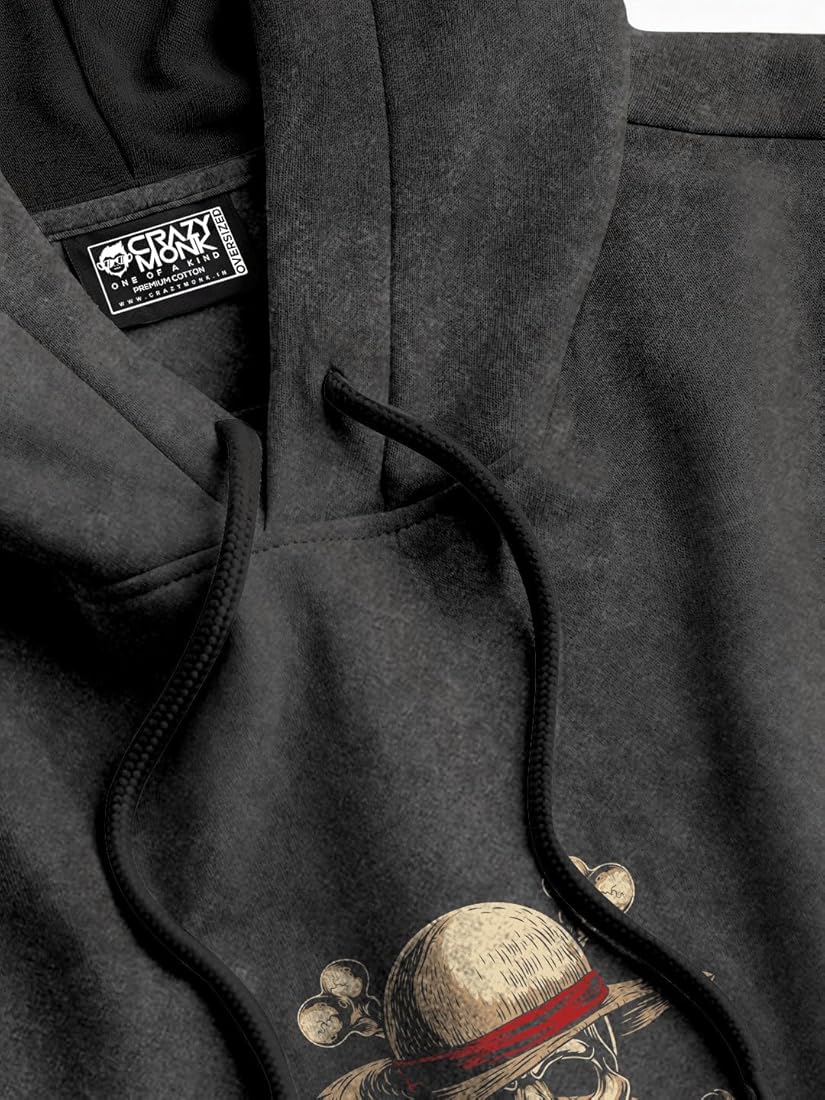 UrbanAura.Co x CrazyMonk Men’s Cotton Printed Oversized “Mugiwara - King of Pirates” Hoodie | One Piece Inspired Streetwear