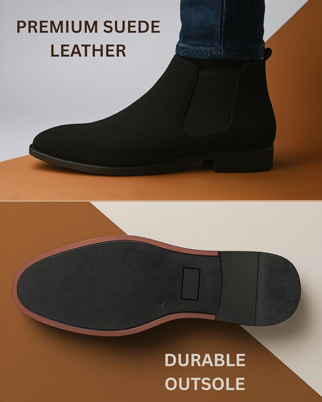 UrbanAura Suede Chelsea Boots for Men | Premium Slip-On | Comfortable High-Top Casual & Party Wear Footwear