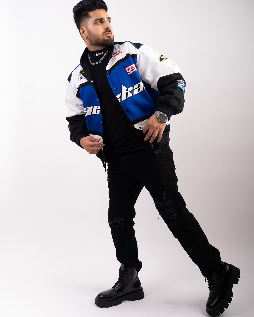UrbanAura Black Air Motorsports F1 Tech Racer Jacket – Sleek Streetwear Meets Racing Energy