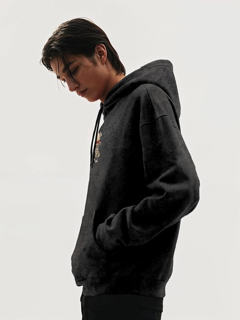 UrbanAura.Co x CrazyMonk Men’s Cotton Printed Oversized “Mugiwara - King of Pirates” Hoodie | One Piece Inspired Streetwear