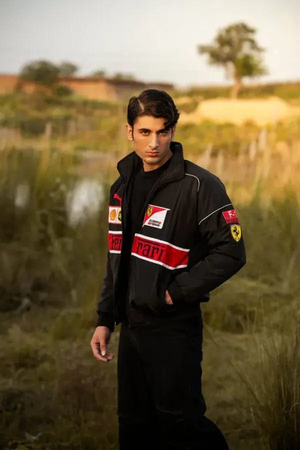 UrbanAura Black Ferrari F1 Streetwear Jacket – Sleek Racing Style for Everyday Wear