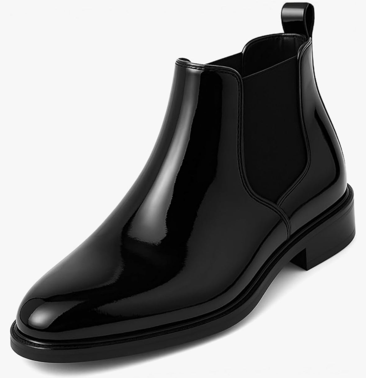 UrbanAura.Co Luxe Shiny Black Chelsea Boots | High-Top Slip-On | Premium Streetwear & Party Wear Footwear