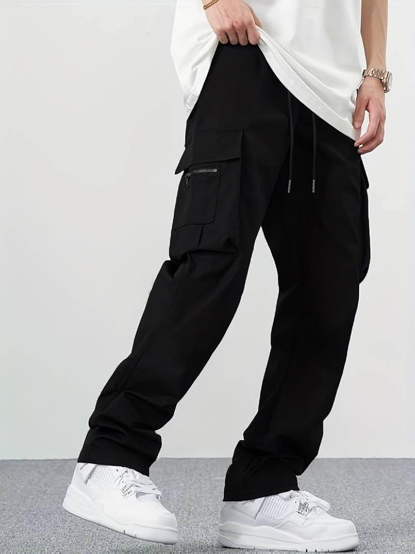 UrbanAura.Co Techwear Cargo Pants – Baggy Streetwear Fit | Hip-Hop Drawstring Pants for Men