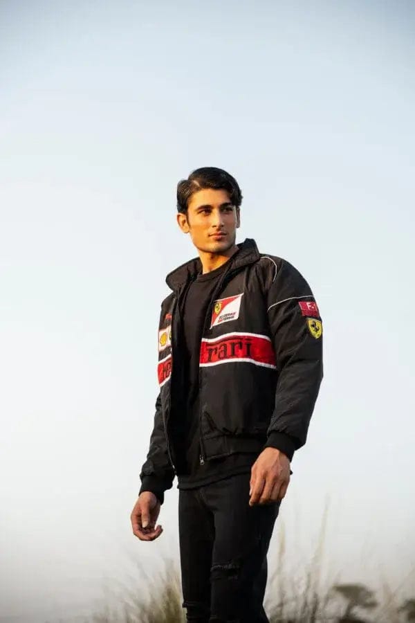 UrbanAura Black Ferrari F1 Streetwear Jacket – Sleek Racing Style for Everyday Wear