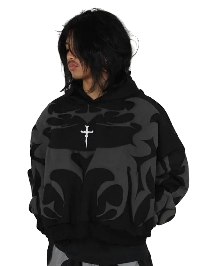UrbanAura.Co – EXOTIX Depth Hoodie – Y2K Tribal Oversized Streetwear Essential