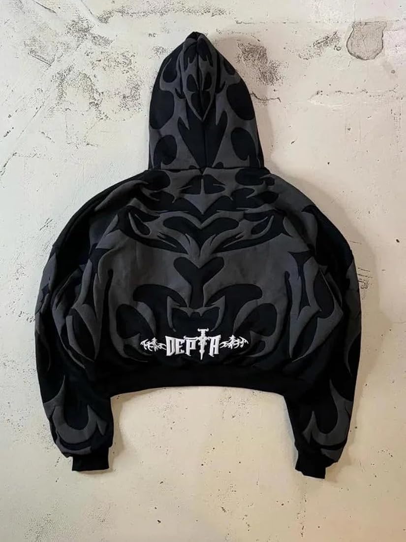 UrbanAura.Co – EXOTIX Depth Hoodie – Y2K Tribal Oversized Streetwear Essential