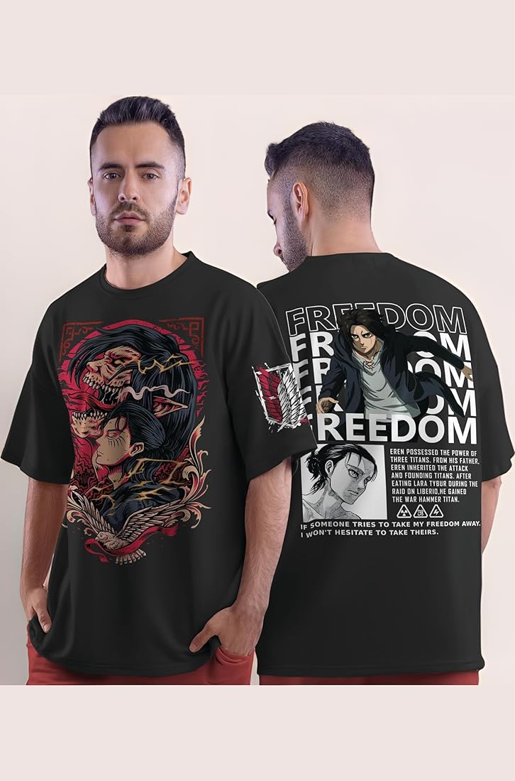 UrbanAura.Co × CrazeMonk Attack on Titan “Eren Yeager X Freedom” Oversized T-Shirt