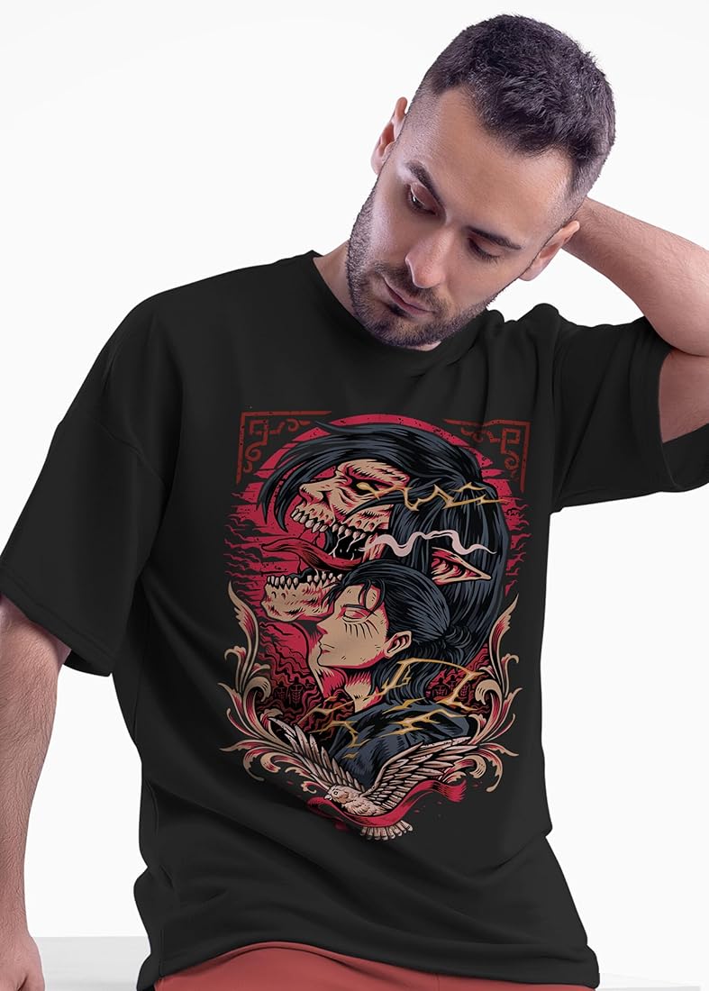 UrbanAura.Co × CrazeMonk Attack on Titan “Eren Yeager X Freedom” Oversized T-Shirt
