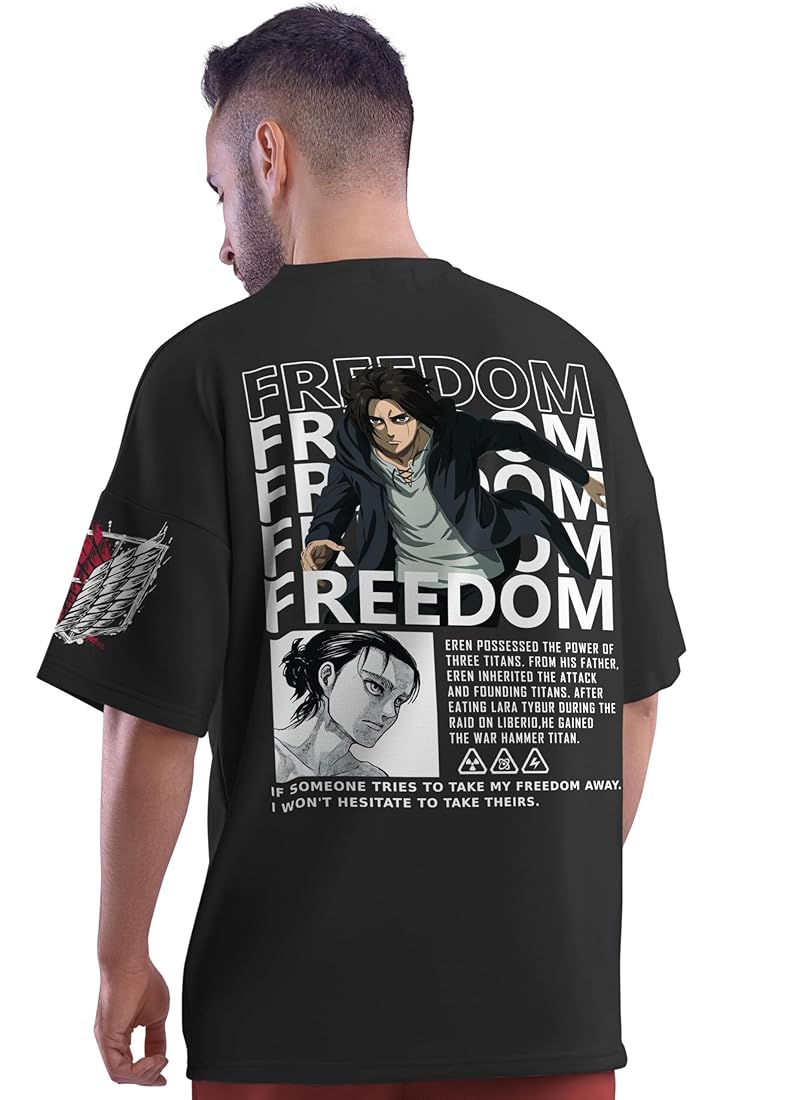 UrbanAura.Co × CrazeMonk Attack on Titan “Eren Yeager X Freedom” Oversized T-Shirt